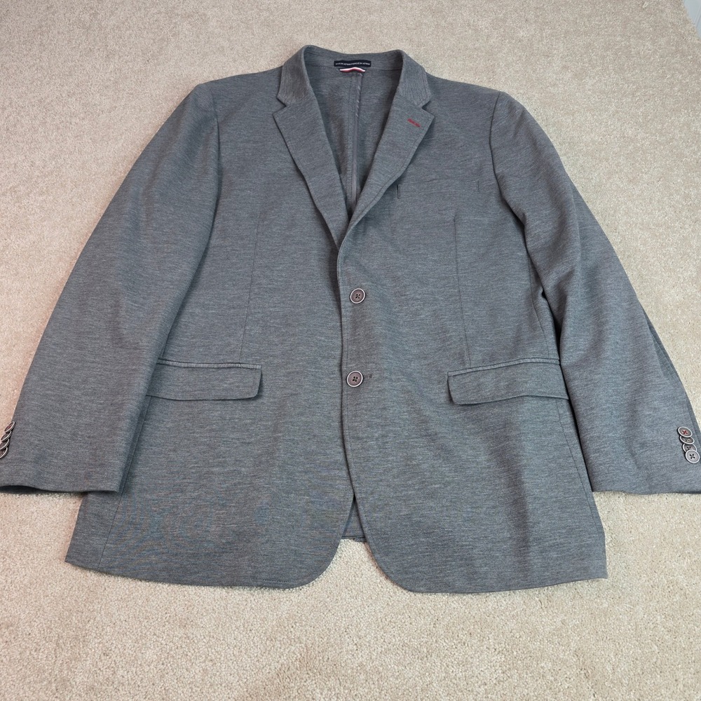 Tommy Hilfiger Mens 44R Grey Knit Blazer Sport Coat Two Button Jacket K1036-GENE